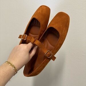Chase + Chloe Tan Suede Mary Jane Flats